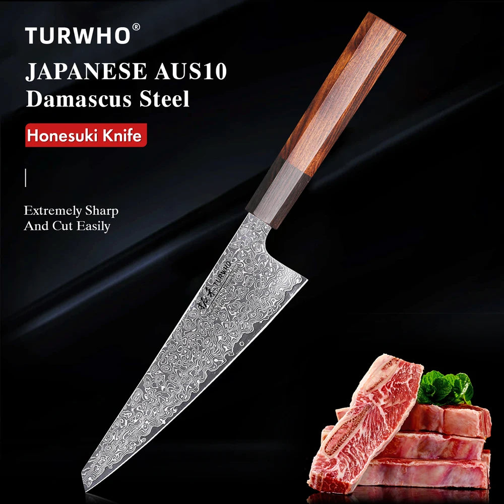 Honesuki Knife 150mm – Hand-Forged Damascus Steel, Japanese Boning Knife