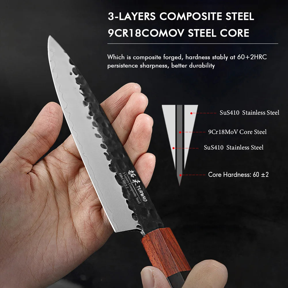 Utility Knife 140mm – Hand-Forged 3-Layer Composite Steel, Paring & Prep Knife