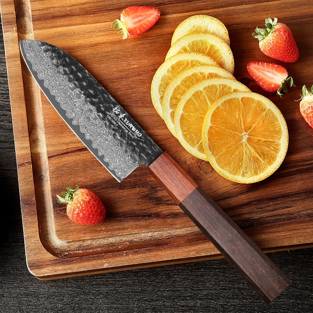 Santoku Utility Knife 125mm – Hand-Forged Damascus Steel, Japanese Style