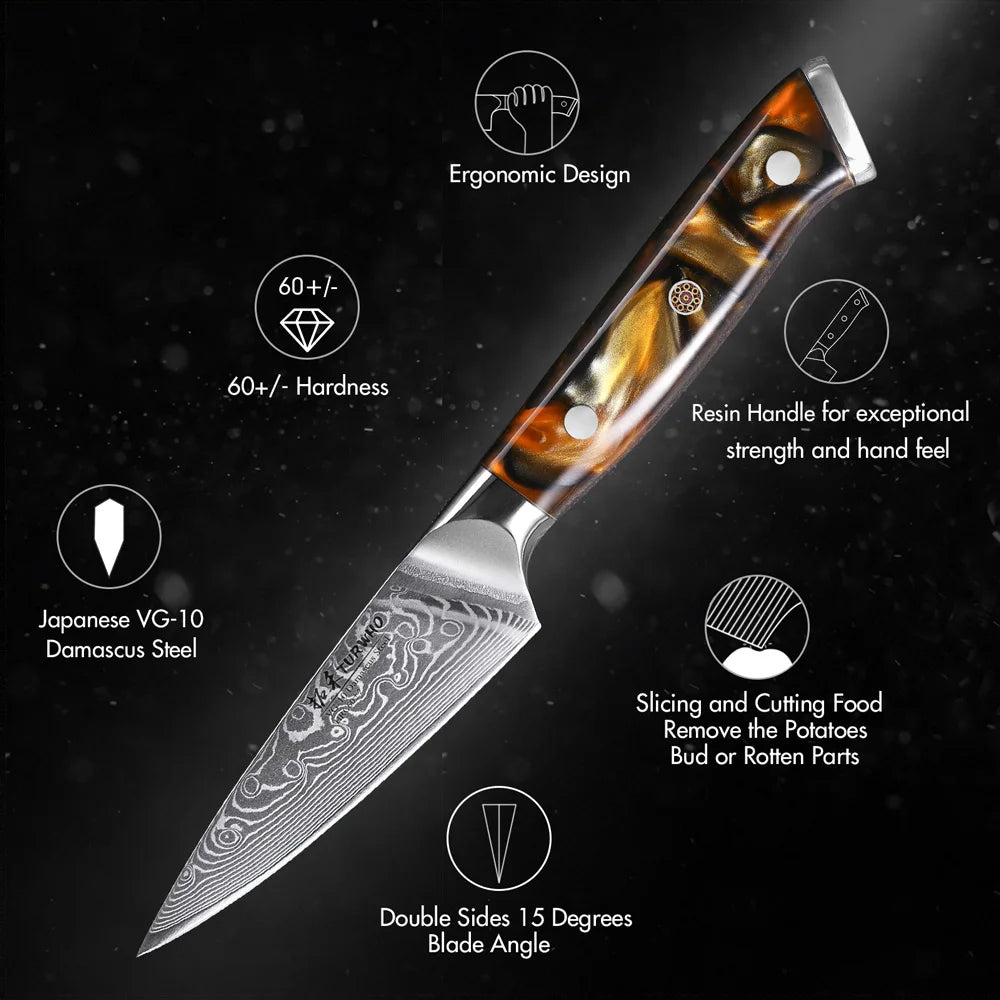 Paring Knife 90mm – 67-Layer Damascus Steel, Precision Fruit & Vegetable Knife