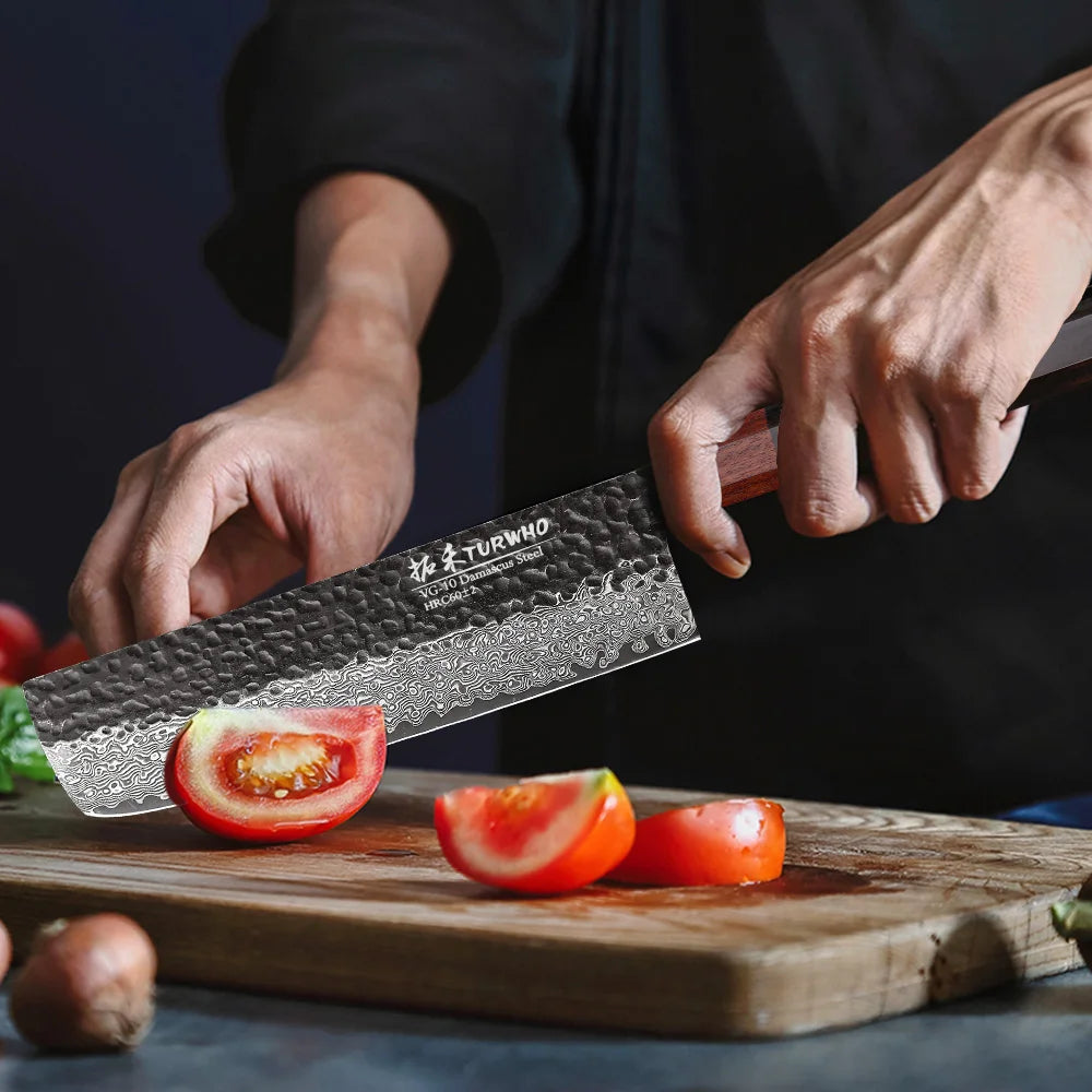Nakiri Knife 180mm – Hand-Forged Damascus Steel, Japanese Vegetable Knife