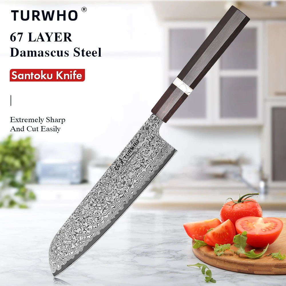 Santoku Knife 180mm – Hand-Forged Real Damascus Steel, Japanese All-Purpose Chef Knife