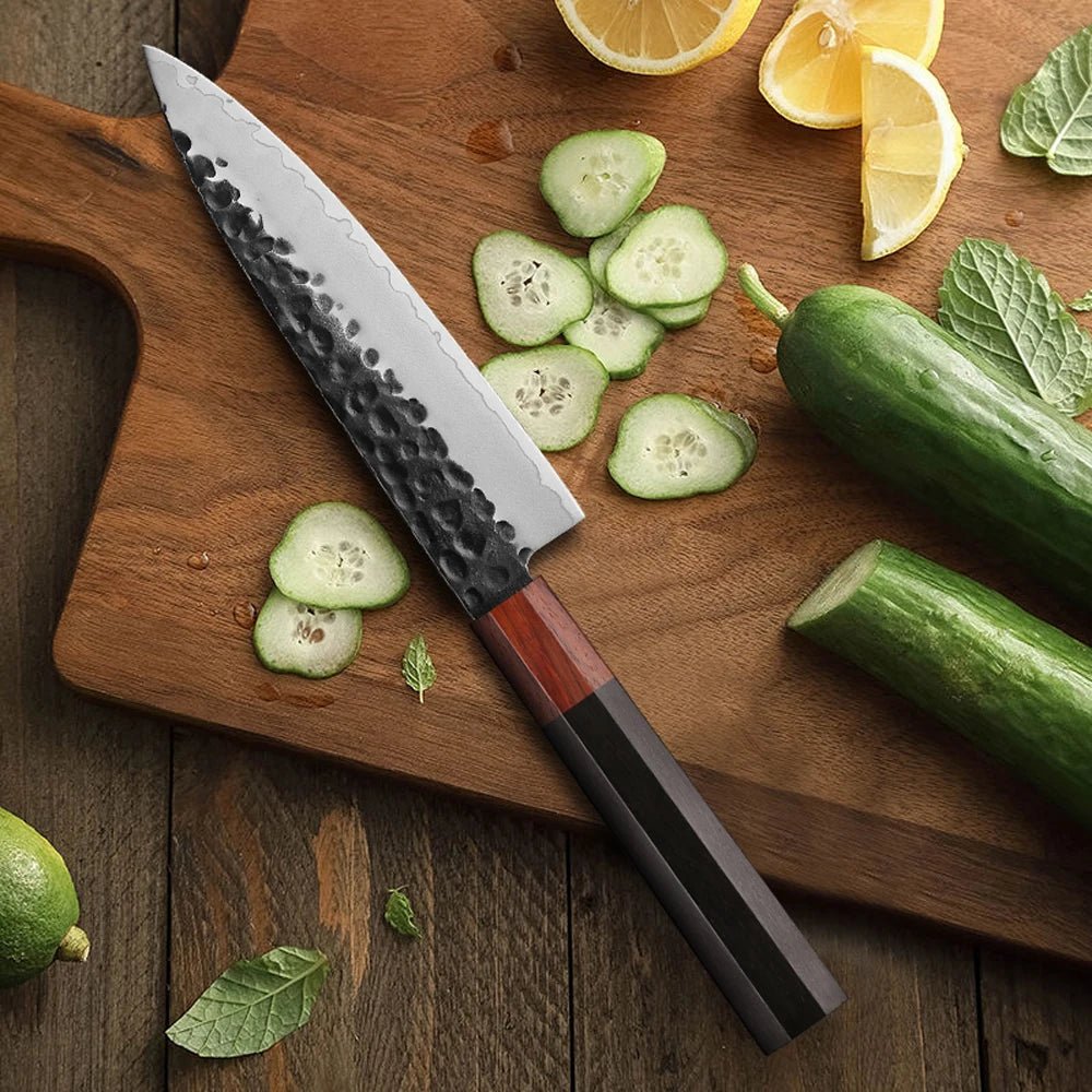 Utility Knife 140mm – Hand-Forged 3-Layer Composite Steel, Paring & Prep Knife