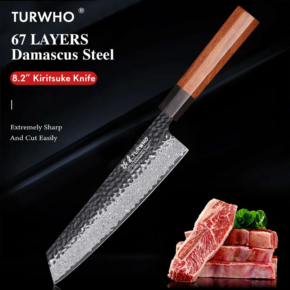 Kiritsuke Knife 210mm – Hand-Forged Japanese Damascus Steel, Precision Chef’s Knife