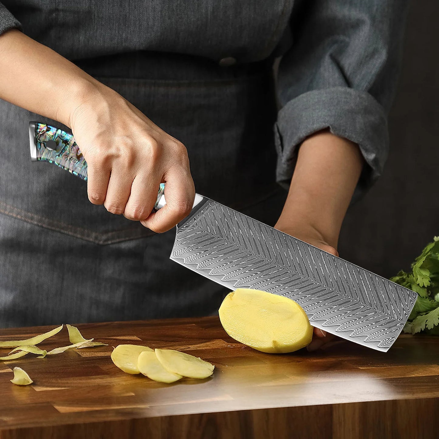 Nakiri Knife 180mm – Damascus Steel, Japanese Vegetable Cleaver