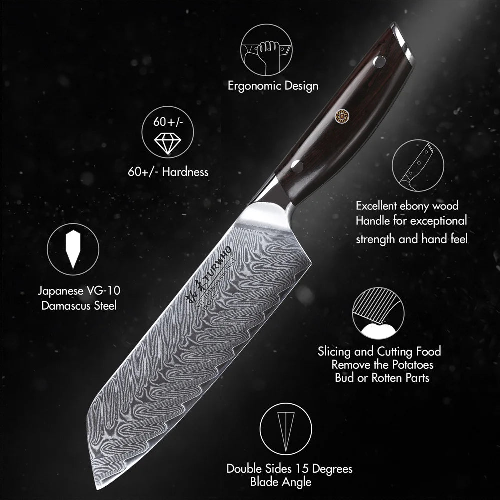 Santoku Knife 180mm – Damascus Steel, All-Purpose Japanese Chef’s Knife