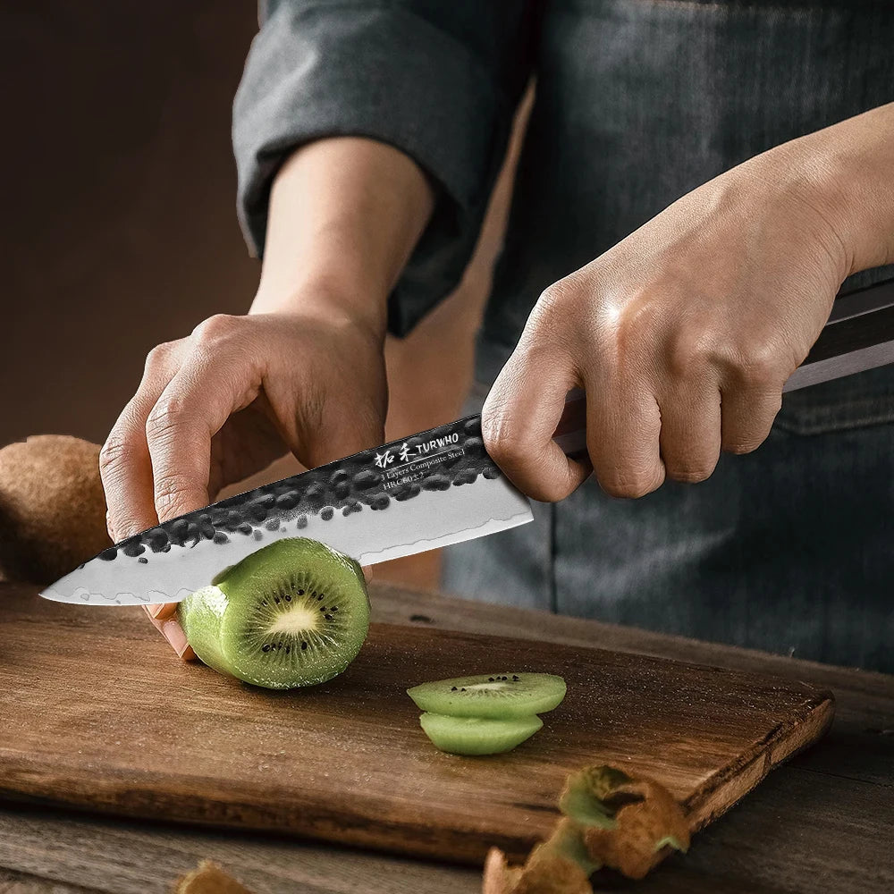 Utility Knife 140mm – Hand-Forged 3-Layer Composite Steel, Paring & Prep Knife