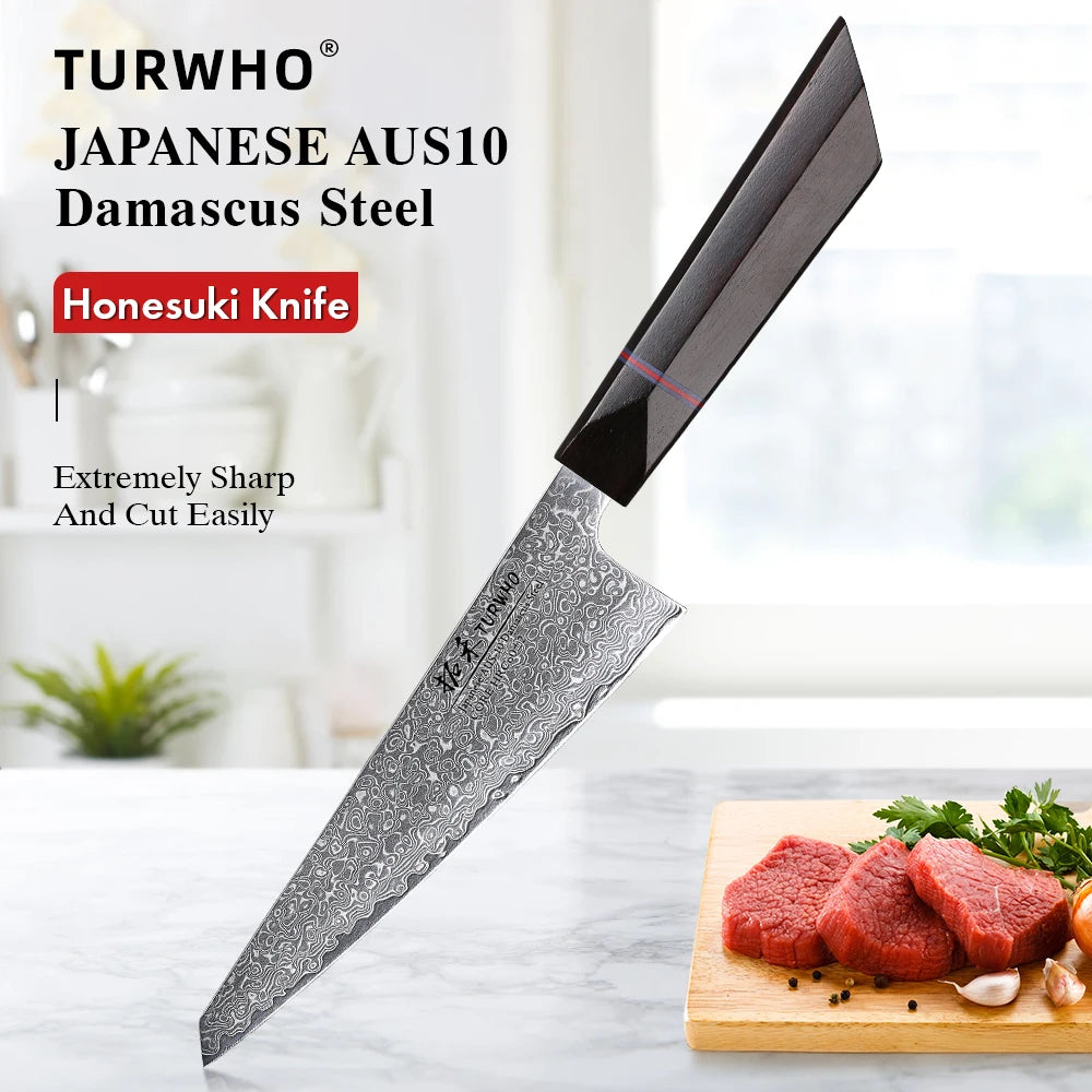 Honesuki Knife 150mm – Hand-Forged Damascus Steel, Japanese Boning & Utility Knife