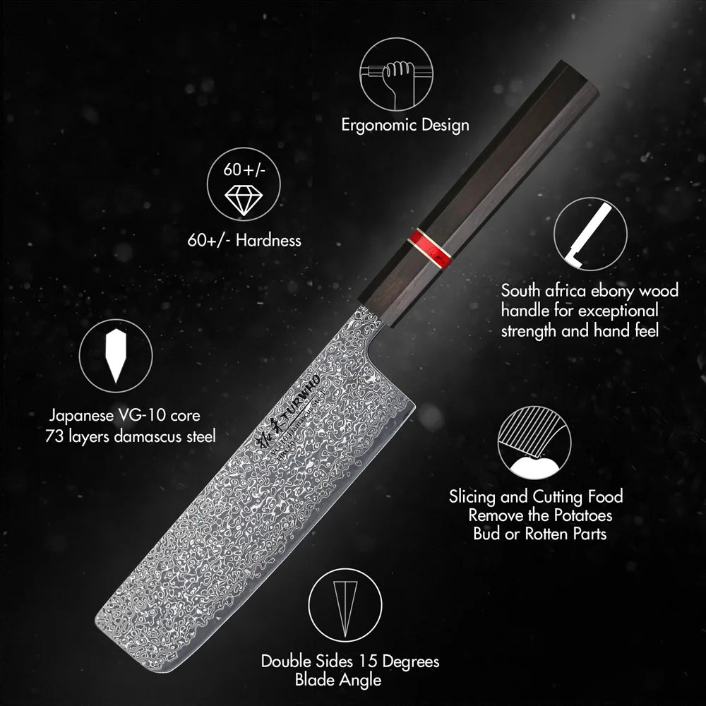 Nakiri Knife 165mm – Hand-Forged Real Damascus Steel, Japanese Vegetable Cleaver