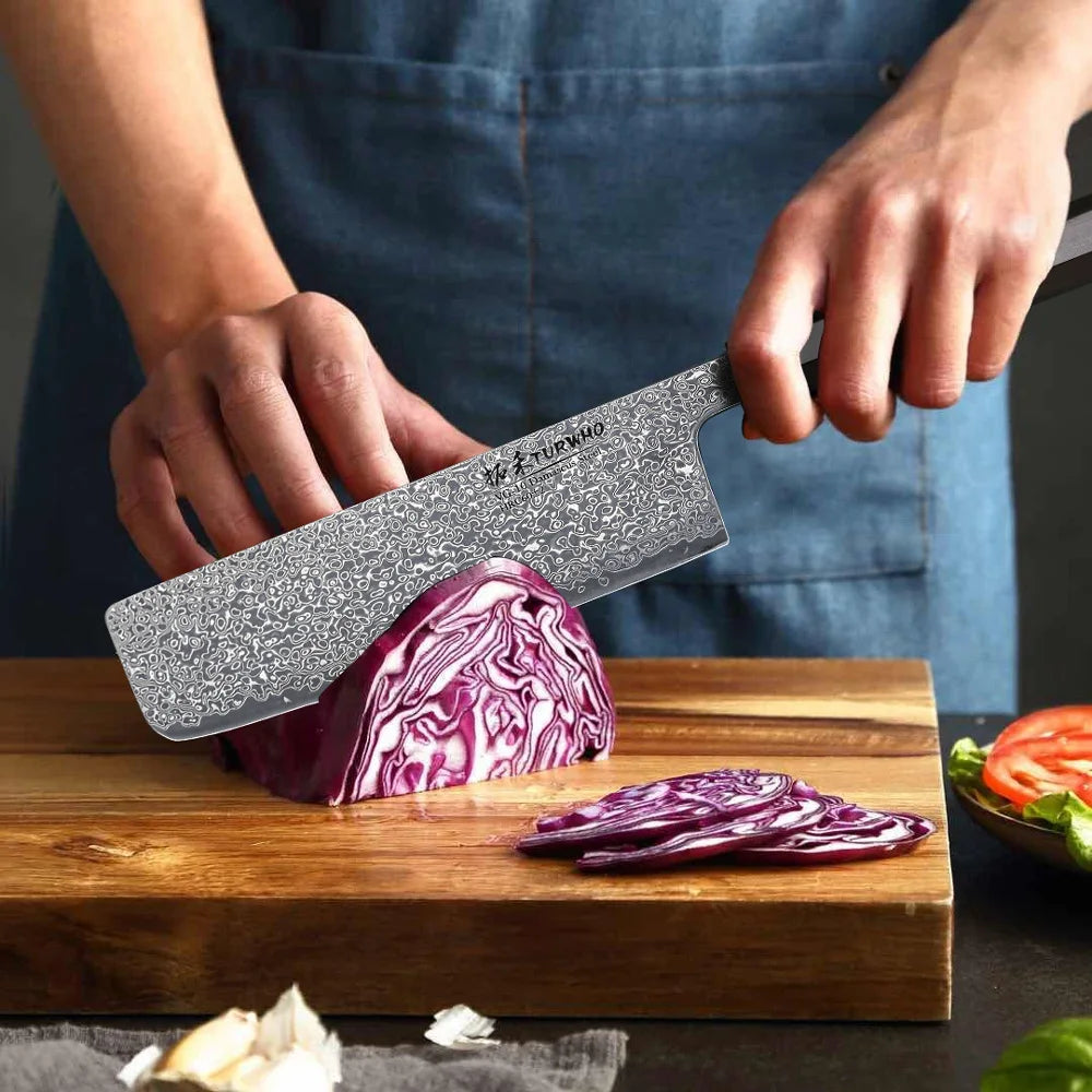 Nakiri Knife 165mm – Hand-Forged Real Damascus Steel, Japanese Vegetable Cleaver
