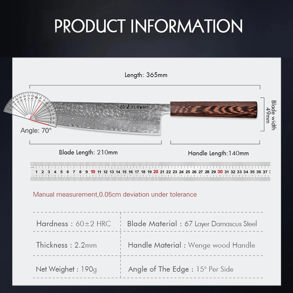 Bunka Knife 210mm – Hand-Forged Japanese Damascus Steel, Precision Slicer & Prep Knife