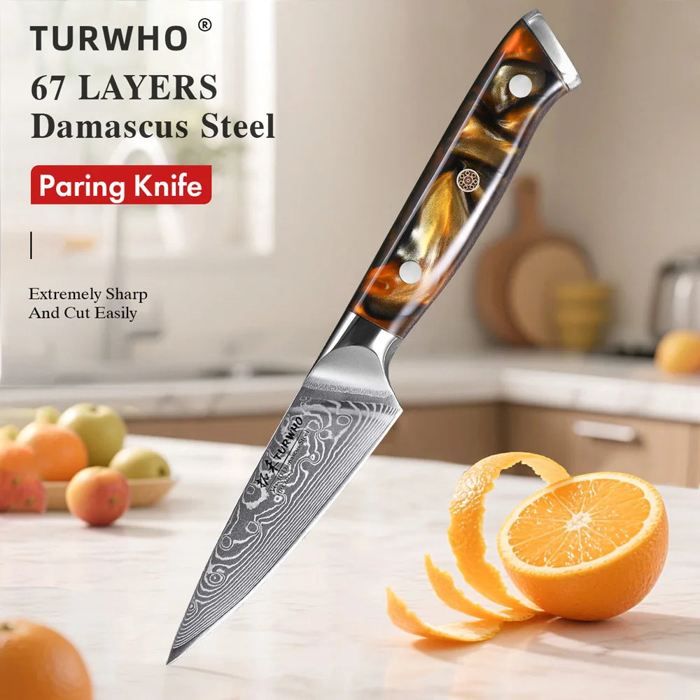 Paring Knife 90mm – 67-Layer Damascus Steel, Precision Fruit & Vegetable Knife