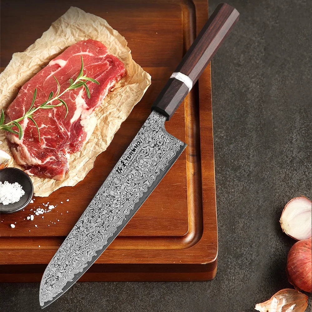 Gyuto Knife 210mm – Hand-Forged Damascus Steel, Japanese Chef’s Knife