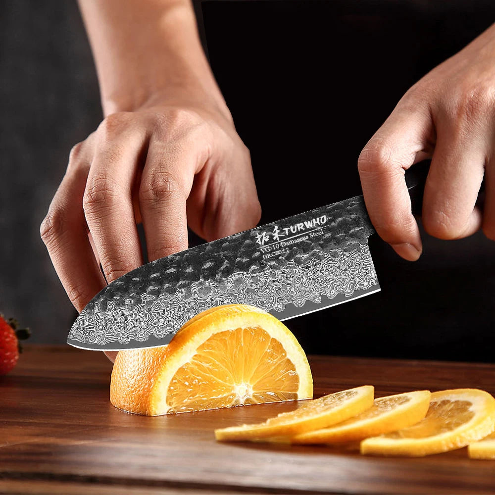 Santoku Utility Knife 125mm – Hand-Forged Damascus Steel, Japanese Style