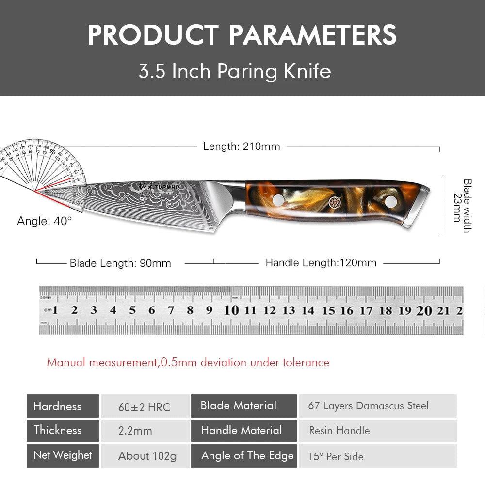 Paring Knife 90mm – 67-Layer Damascus Steel, Precision Fruit & Vegetable Knife