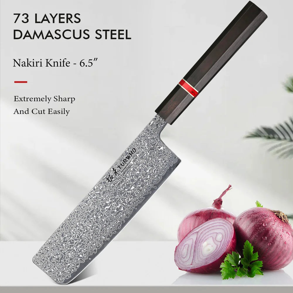 Nakiri Knife 165mm – Hand-Forged Real Damascus Steel, Japanese Vegetable Cleaver