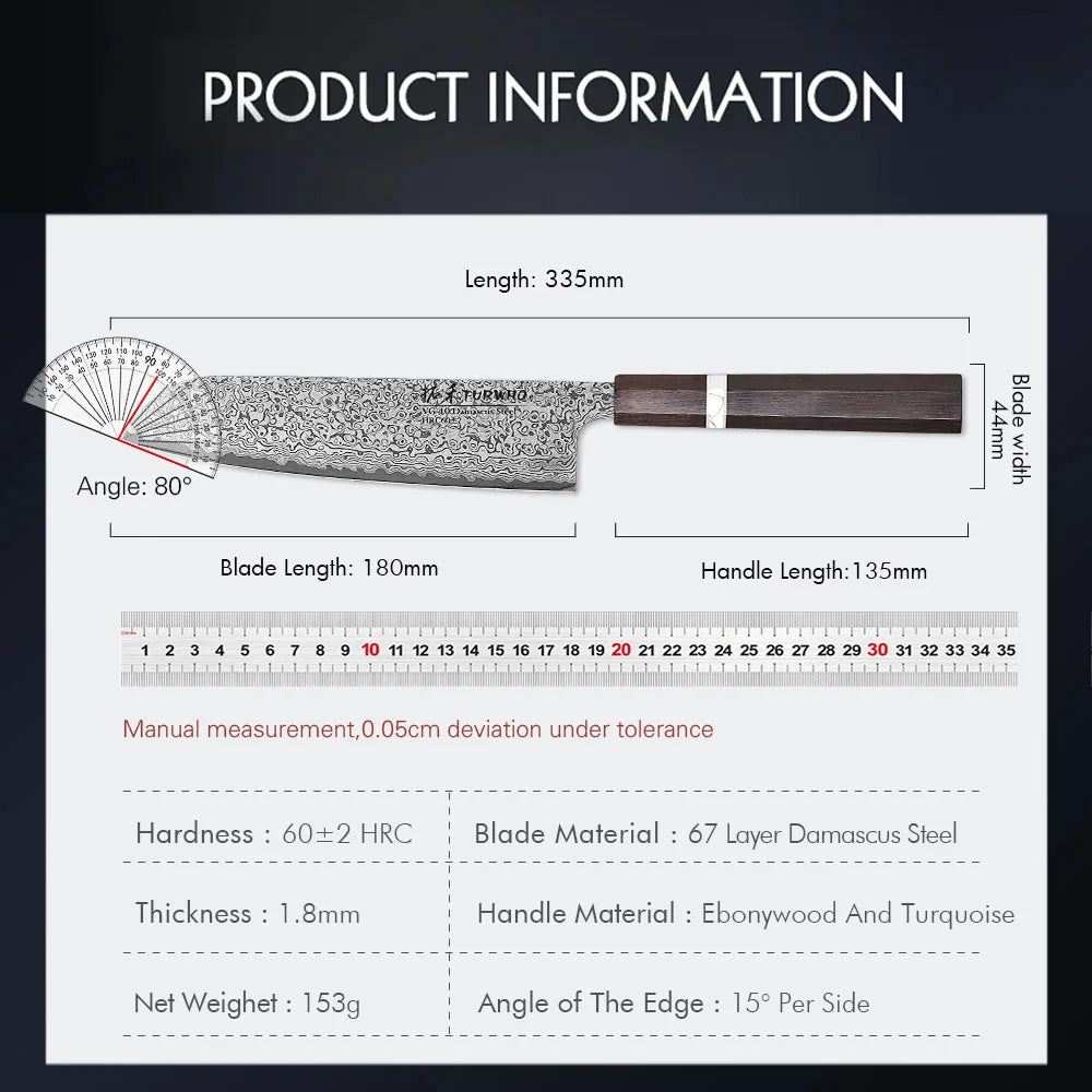 Santoku Knife 180mm – Hand-Forged Real Damascus Steel, Japanese All-Purpose Chef Knife