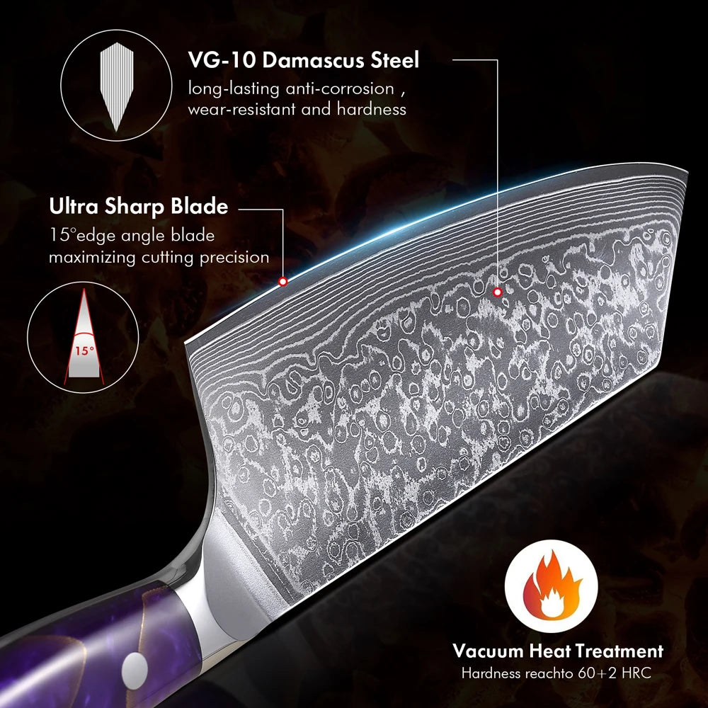 Chinese Cleaver 190mm – Damascus Steel, Meat & Vegetable Chopper