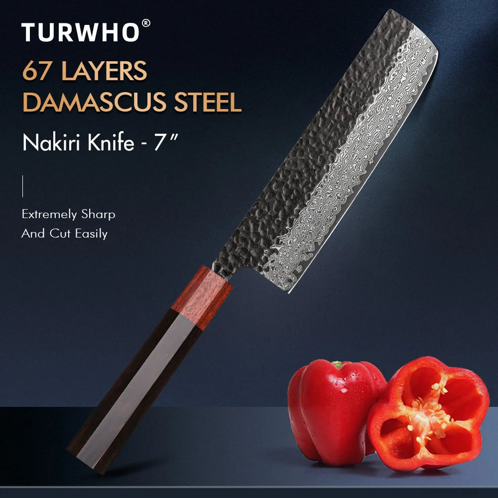 Nakiri Knife 180mm – Hand-Forged Damascus Steel, Japanese Vegetable Knife