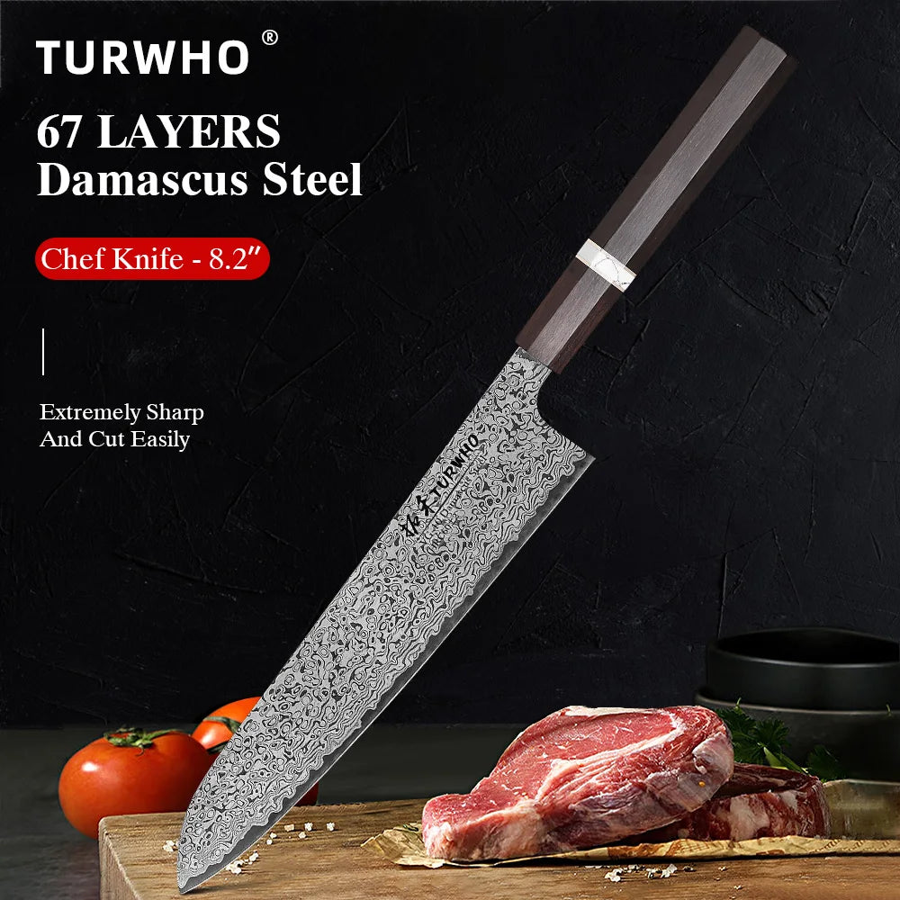 Gyuto Knife 210mm – Hand-Forged Damascus Steel, Japanese Chef’s Knife