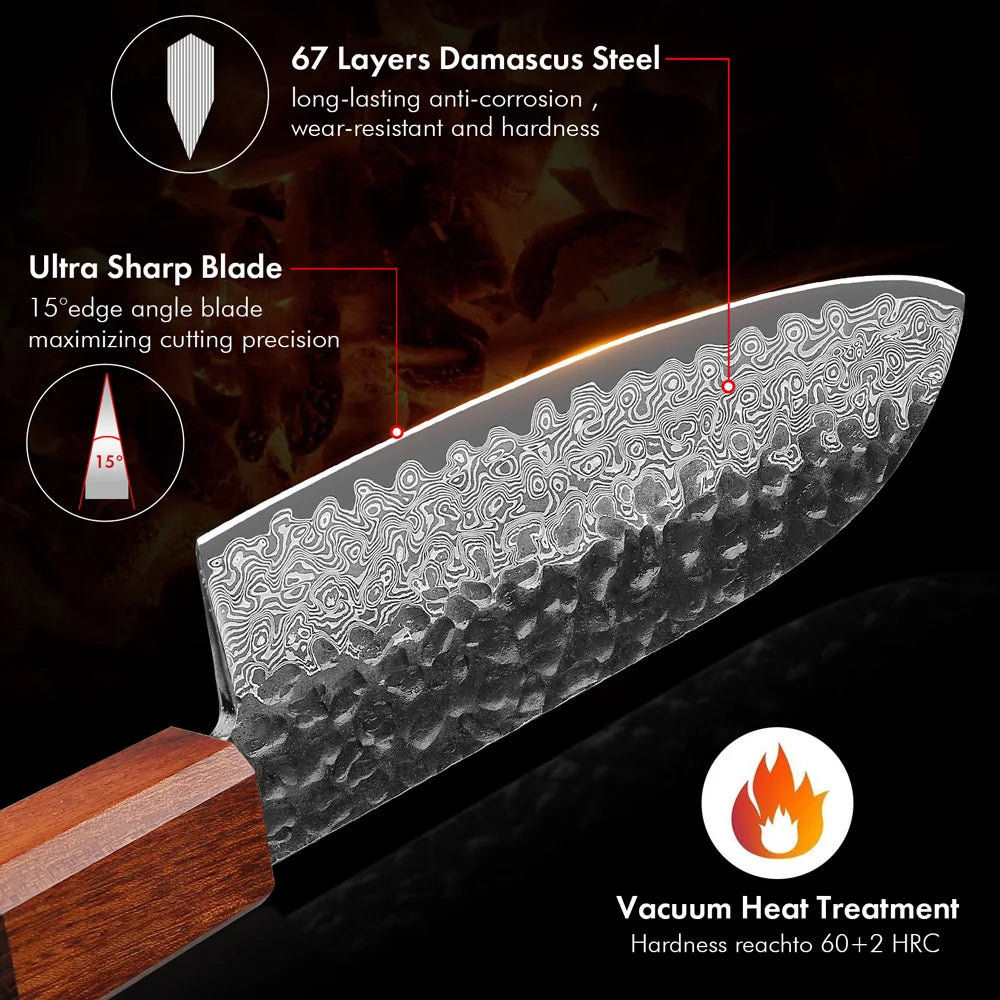 Santoku Utility Knife 125mm – Hand-Forged Damascus Steel, Japanese Style