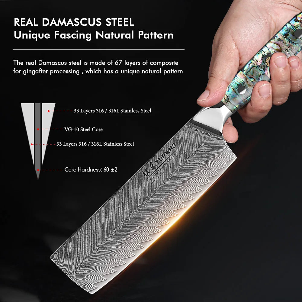 Nakiri Knife 180mm – Damascus Steel, Japanese Vegetable Cleaver