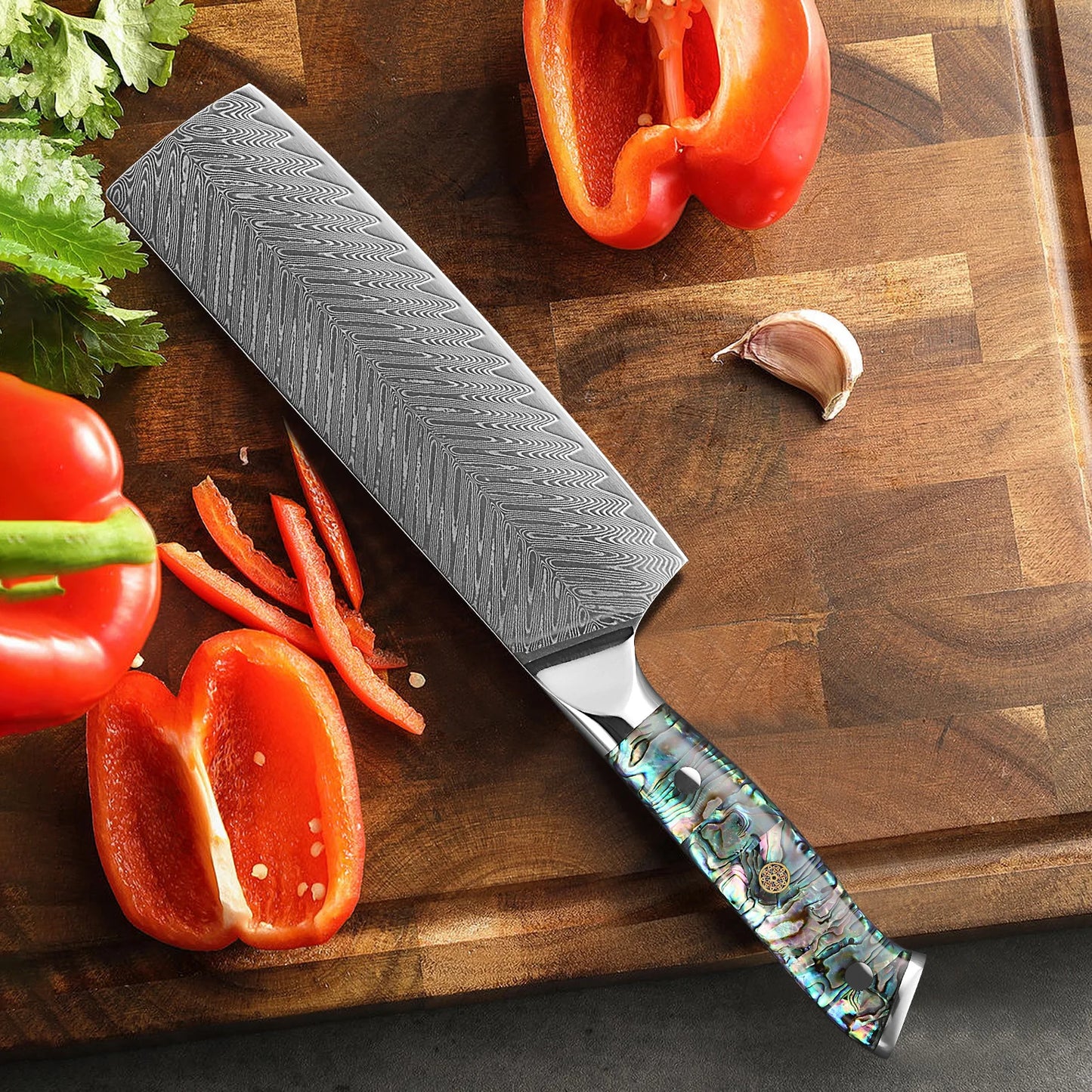 Nakiri Knife 180mm – Damascus Steel, Japanese Vegetable Cleaver