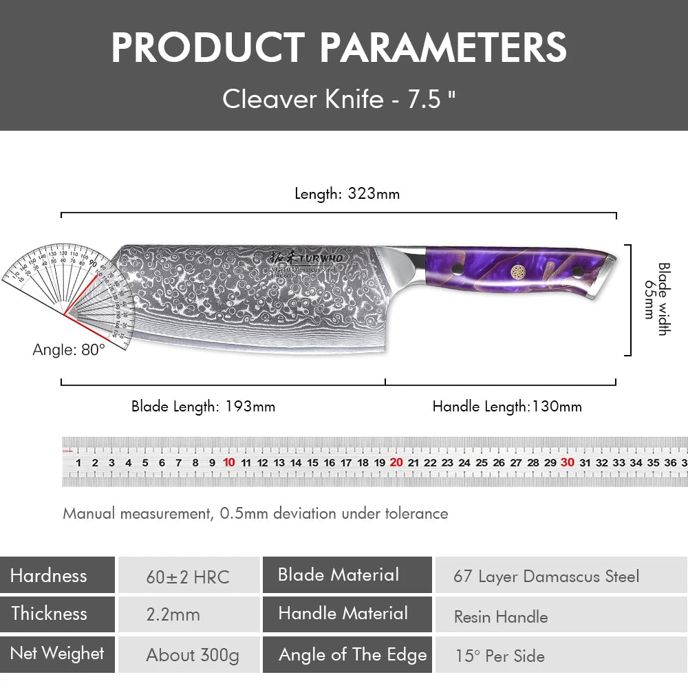 Chinese Cleaver 190mm – Damascus Steel, Meat & Vegetable Chopper