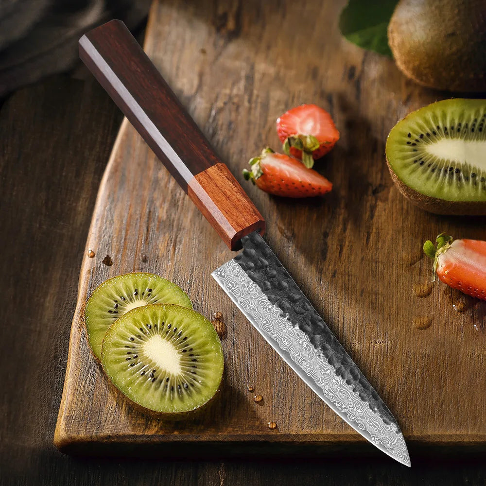 Utility Knife 125mm – Hand-Forged 67-Layer Damascus Steel, Japanese Style