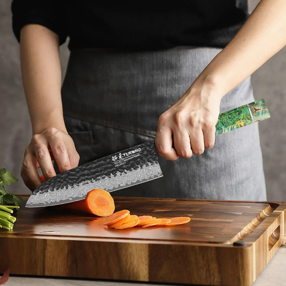 Santoku Knife 180mm – Hand-Forged 67-Layer Damascus Steel, Japanese All-Purpose Knife