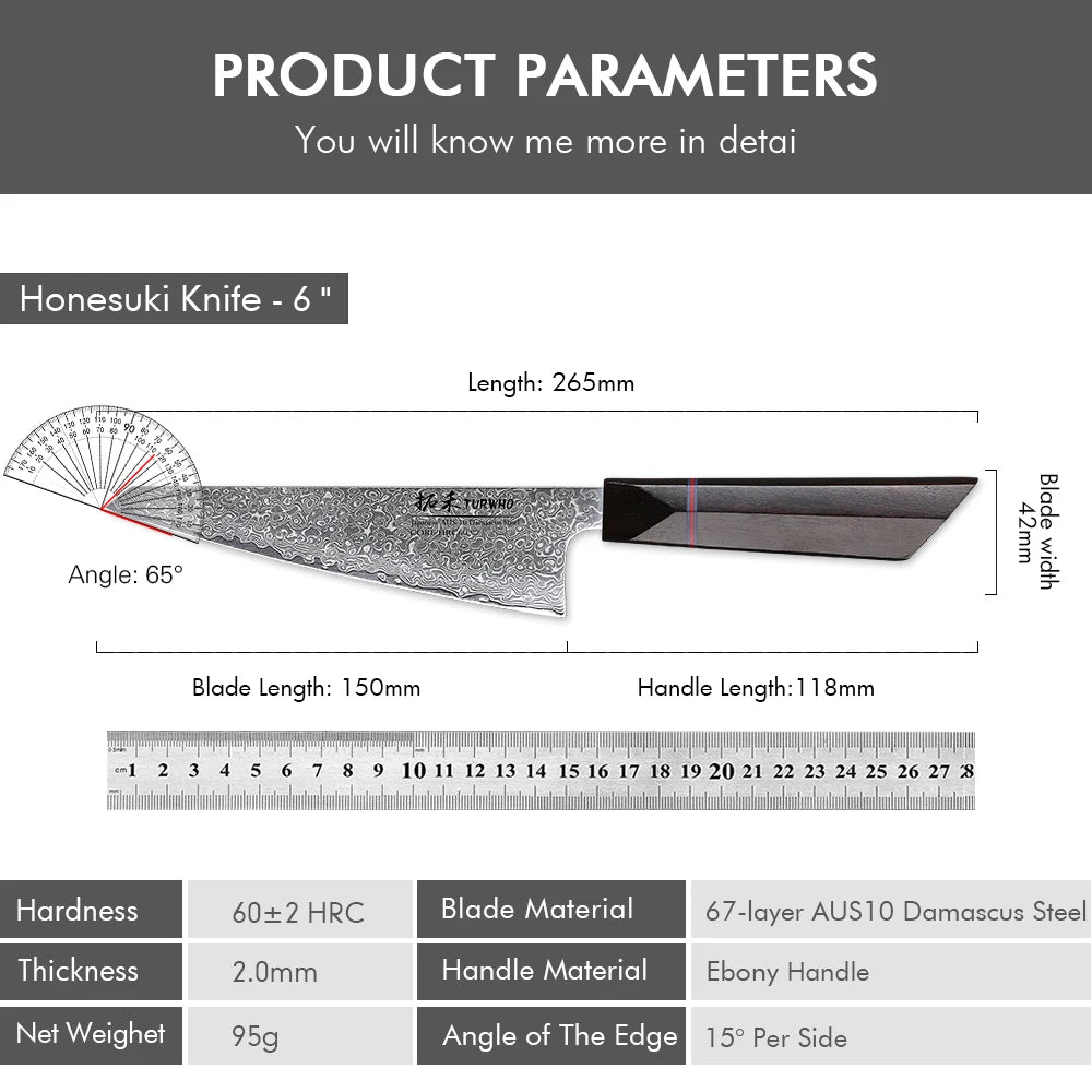 Honesuki Knife 150mm – Hand-Forged Damascus Steel, Japanese Boning & Utility Knife