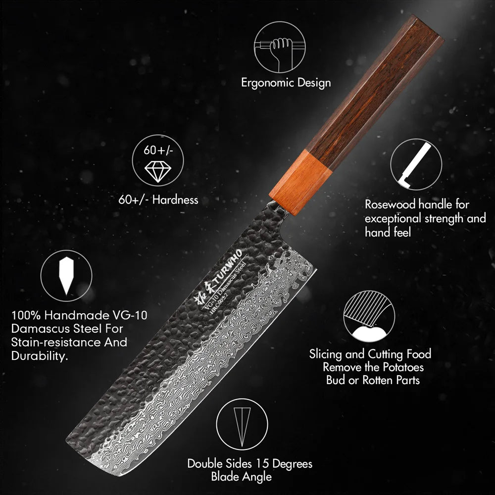 Nakiri Knife 180mm – Hand-Forged Japanese Damascus Steel, for Slicing & Chopping