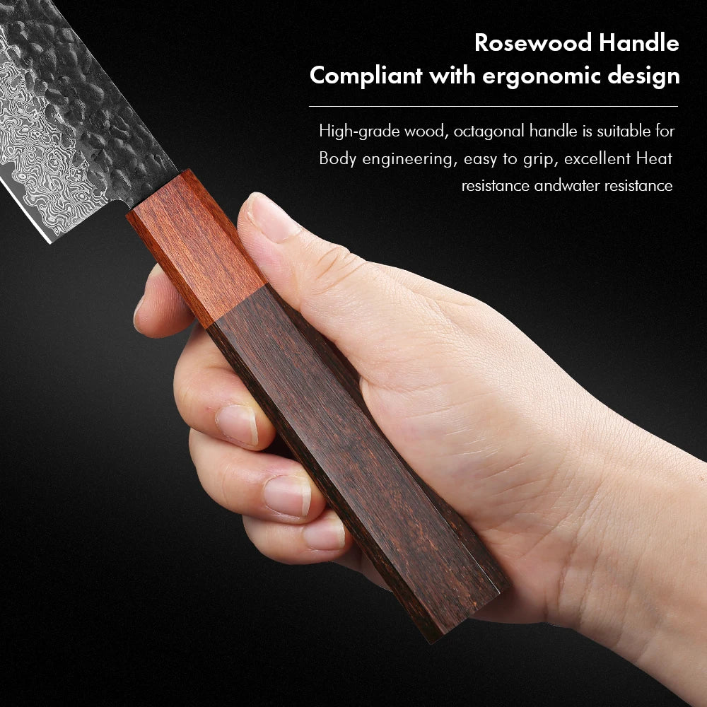 Santoku Utility Knife 125mm – Hand-Forged Damascus Steel, Japanese Style