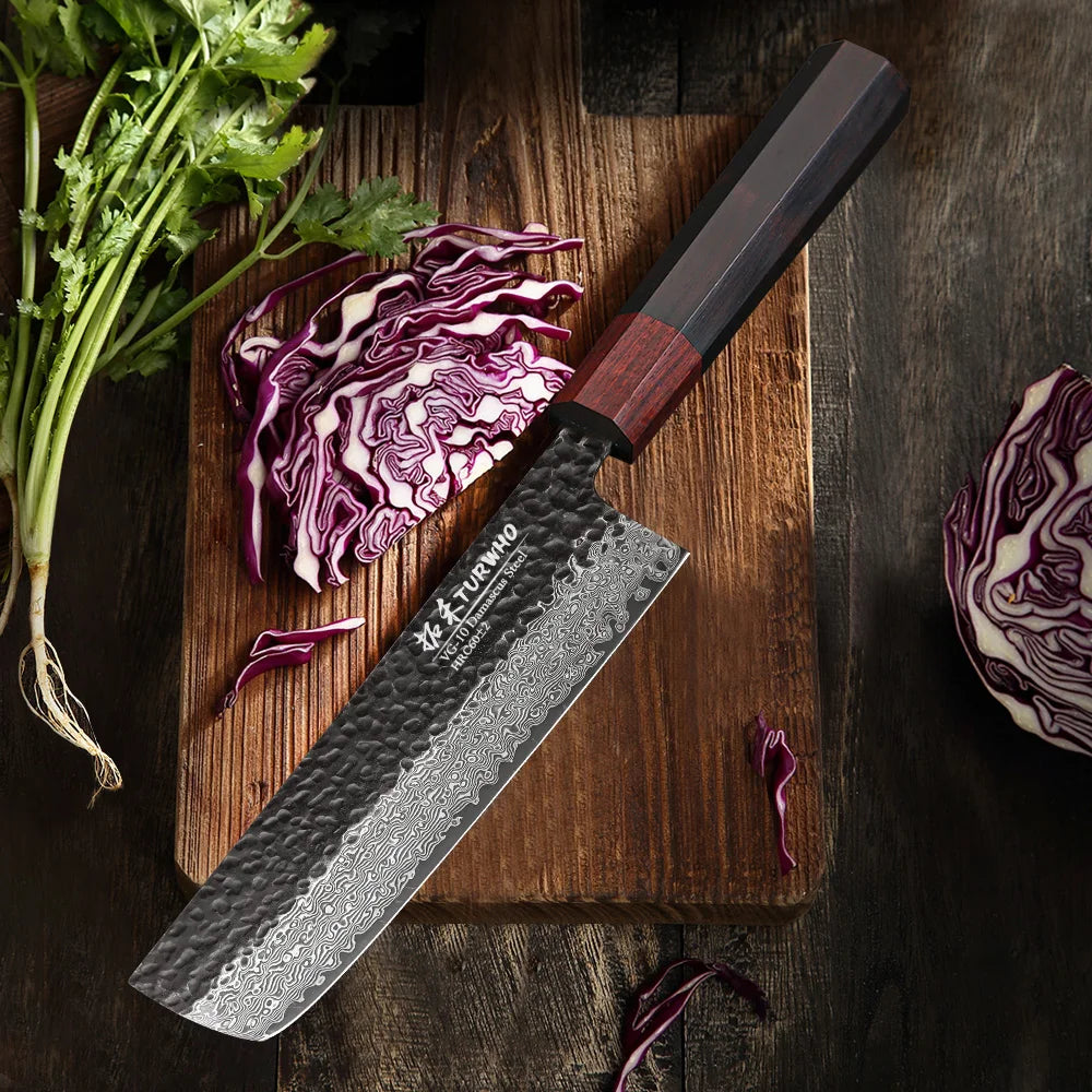 Nakiri Knife 180mm – Hand-Forged Damascus Steel, Japanese Vegetable Knife