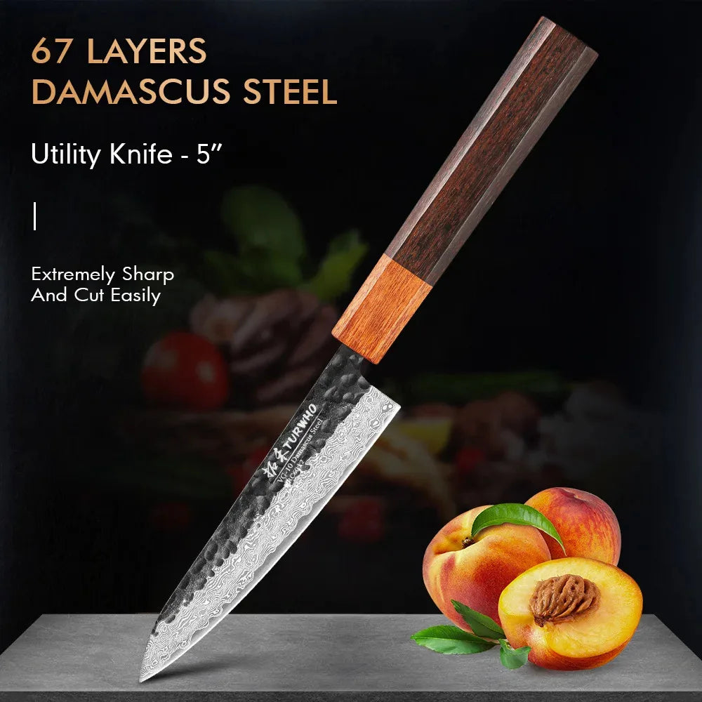 Utility Knife 125mm – Hand-Forged 67-Layer Damascus Steel, Japanese Style