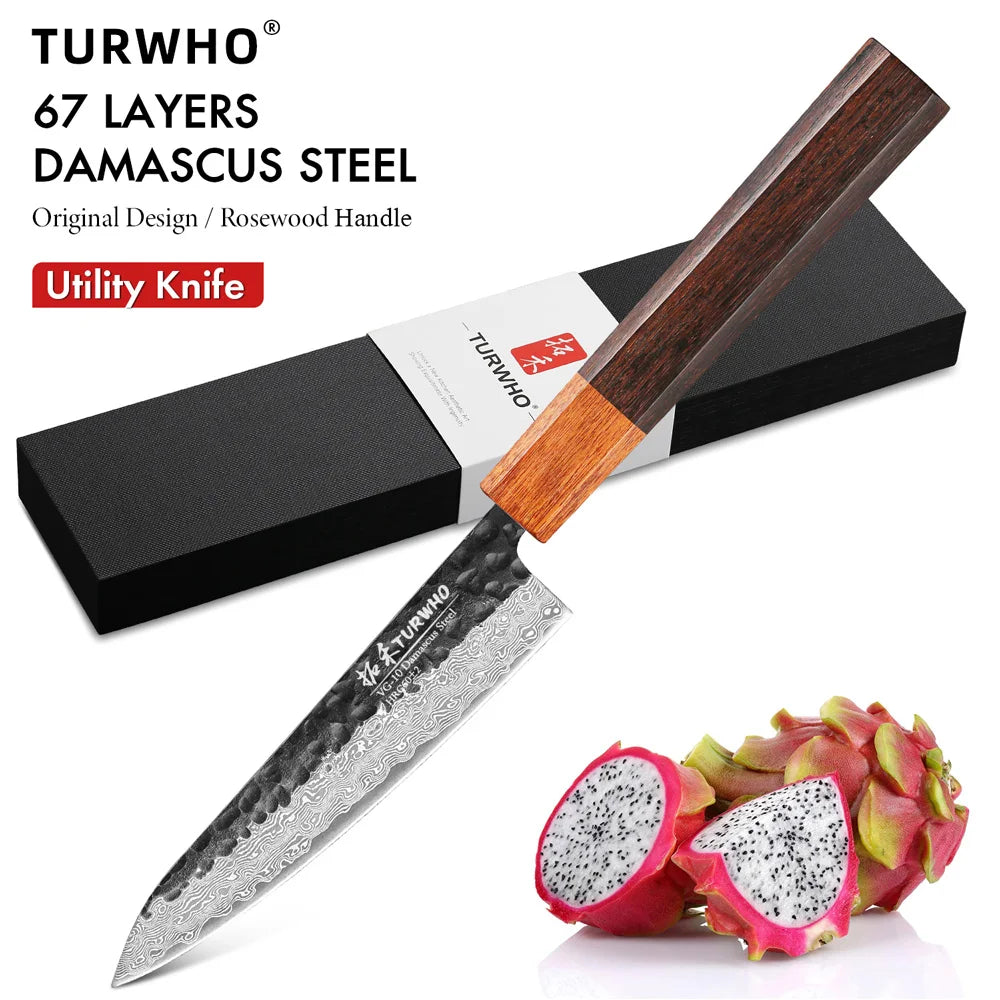 Utility Knife 125mm – Hand-Forged 67-Layer Damascus Steel, Japanese Style