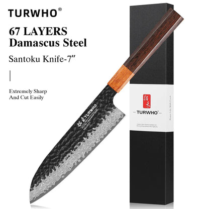 Santoku Knife 180mm – Hand-Forged Japanese Damascus Steel, Versatile Slicing Utility