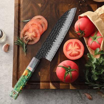 Santoku Knife 180mm – Hand-Forged 67-Layer Damascus Steel, Japanese All-Purpose Knife