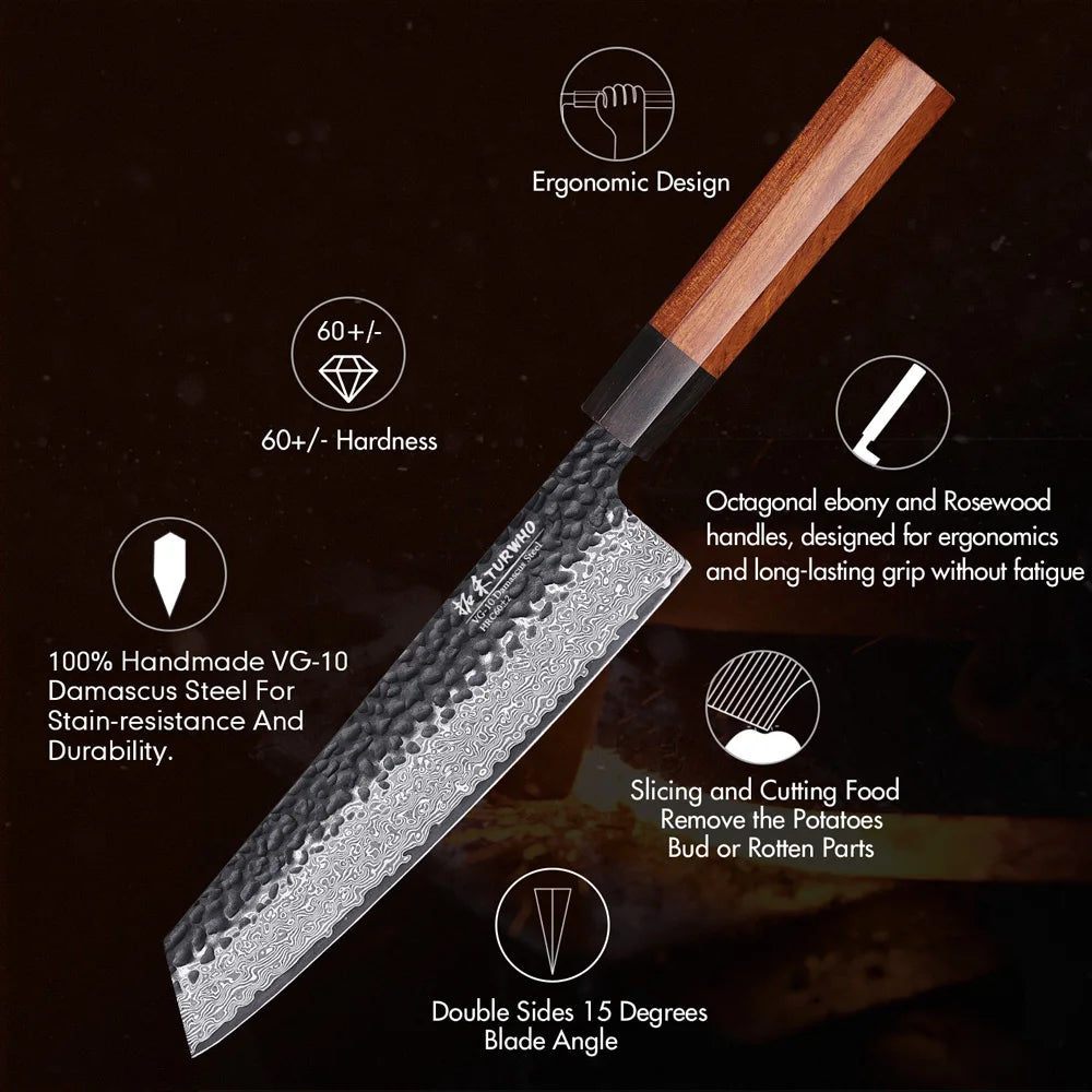 Kiritsuke Knife 210mm – Hand-Forged Japanese Damascus Steel, Precision Chef’s Knife