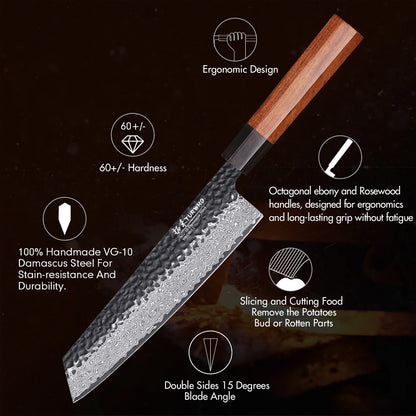Kiritsuke Knife 210mm – Hand-Forged Japanese Damascus Steel, Precision Chef’s Knife
