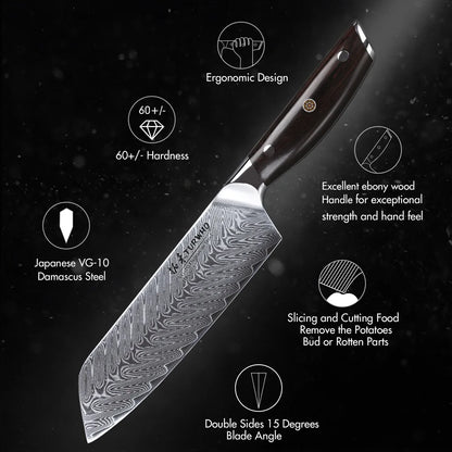 Santoku Knife 180mm – Damascus Steel, All-Purpose Japanese Chef’s Knife