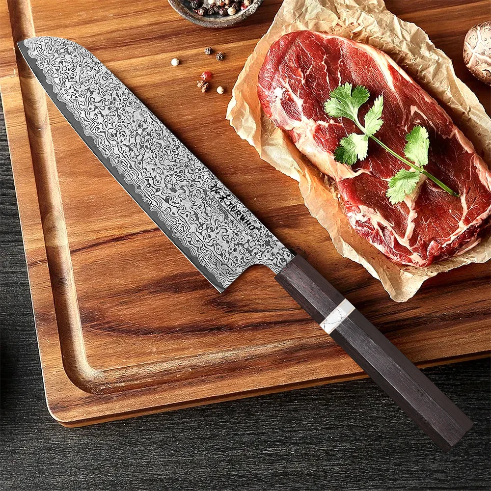 Santoku Knife 180mm – Hand-Forged Real Damascus Steel, Japanese All-Purpose Chef Knife