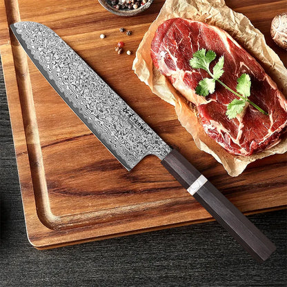 Santoku Knife 180mm – Hand-Forged Real Damascus Steel, Japanese All-Purpose Chef Knife