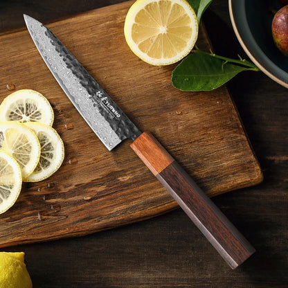 Utility Knife 125mm – Hand-Forged 67-Layer Damascus Steel, Japanese Style