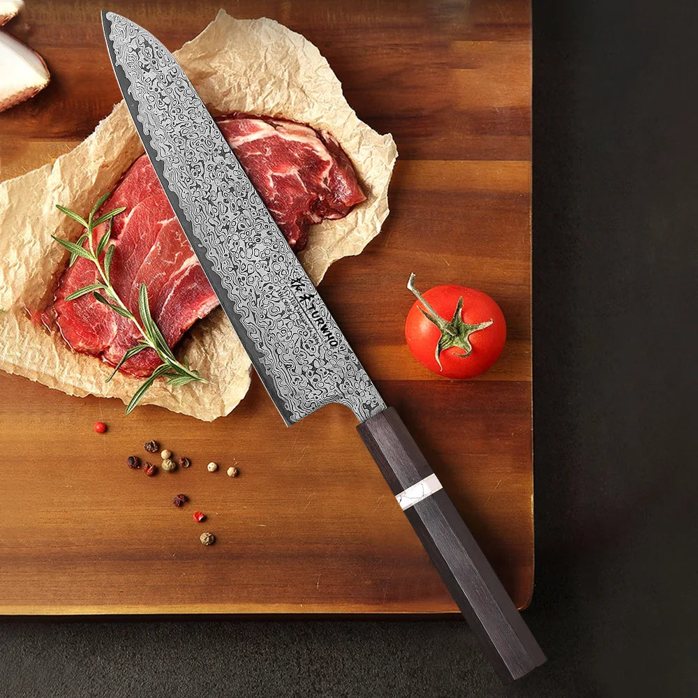 Gyuto Knife 210mm – Hand-Forged Damascus Steel, Japanese Chef’s Knife