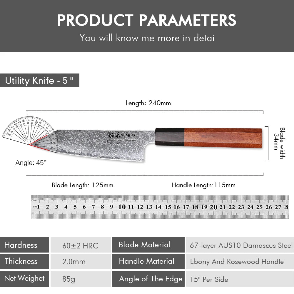 Bunka Knife 125mm – Hand-Forged Japanese Damascus Steel, for Fruit, Vegetables & Precision Prep