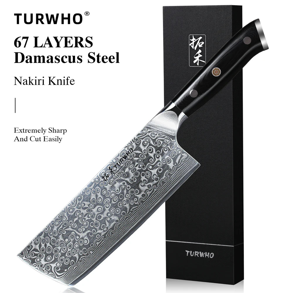 Nakiri Knife 180mm – Damascus Steel, G10 Handle, Japanese Vegetable Slicer