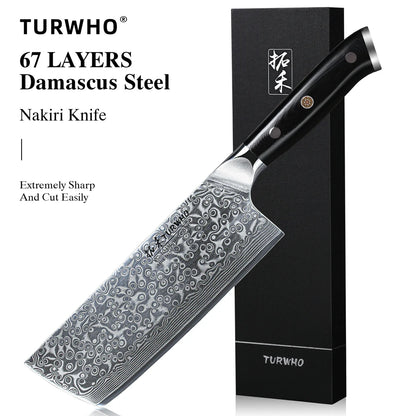 Nakiri Knife 180mm – Damascus Steel, G10 Handle, Japanese Vegetable Slicer