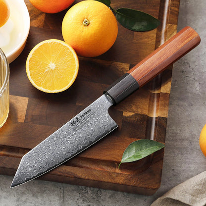 Bunka Knife 125mm – Hand-Forged Japanese Damascus Steel, for Fruit, Vegetables & Precision Prep