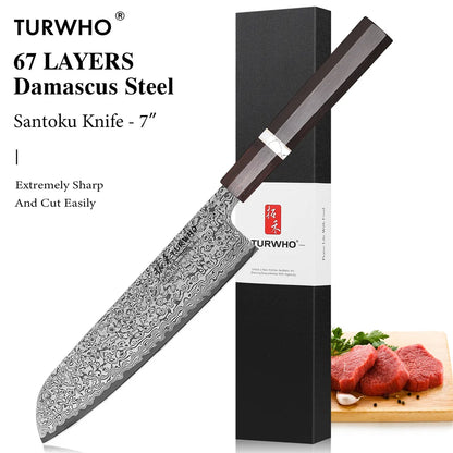 Santoku Knife 180mm – Hand-Forged Real Damascus Steel, Japanese All-Purpose Chef Knife